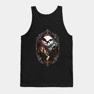 The Dragon Attacks the Town by the Lake - Fantasy Tank Top